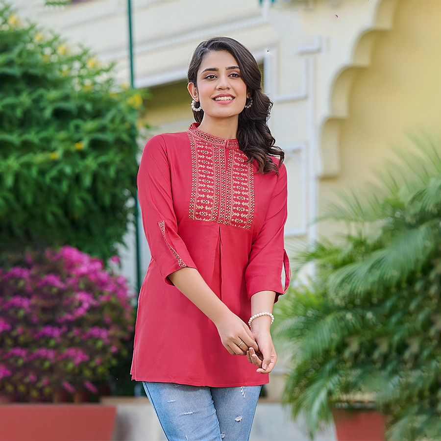 Red Rayon Casual Kurtis